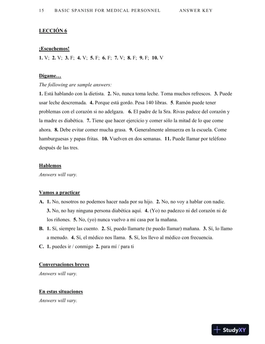 Solution Manual For Basic Spanish for Medical Personnel, Enhanced, 2nd Edition, page 16
