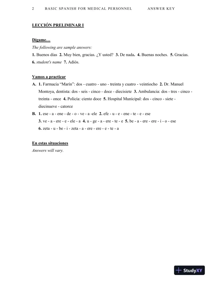 Solution Manual For Basic Spanish for Medical Personnel, Enhanced, 2nd Edition, page 3