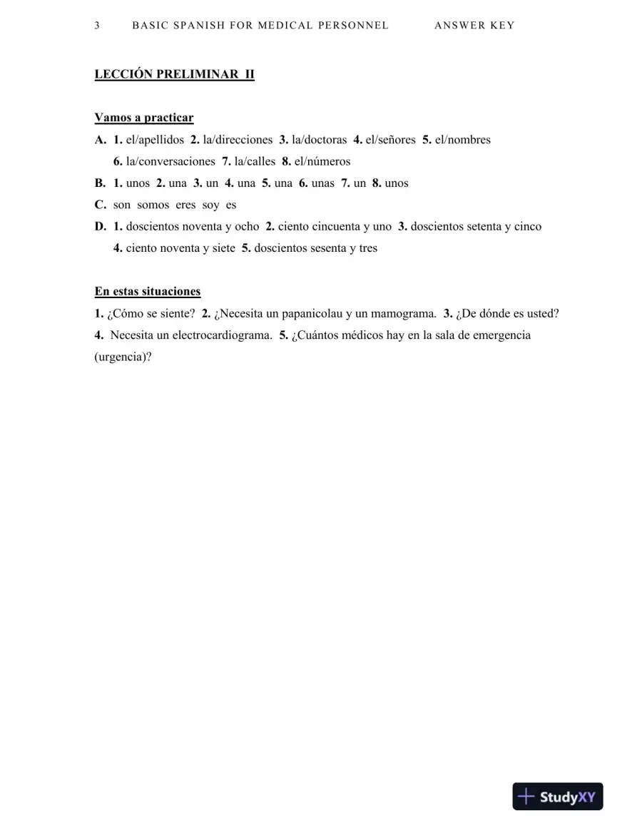 Solution Manual For Basic Spanish for Medical Personnel, Enhanced, 2nd Edition, page 4