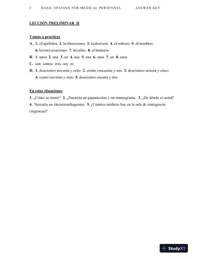 Solution Manual For Basic Spanish for Medical Personnel, Enhanced, 2nd Edition - Page 4 preview image