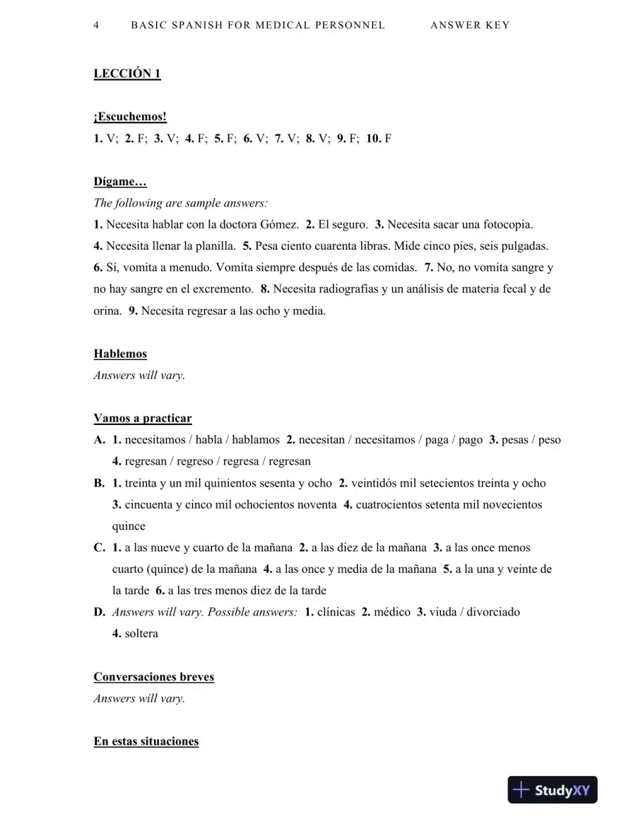 Solution Manual For Basic Spanish for Medical Personnel, Enhanced, 2nd Edition, page 5