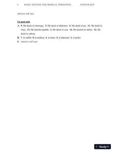 Solution Manual For Basic Spanish for Medical Personnel, Enhanced, 2nd Edition - Page 6 preview image