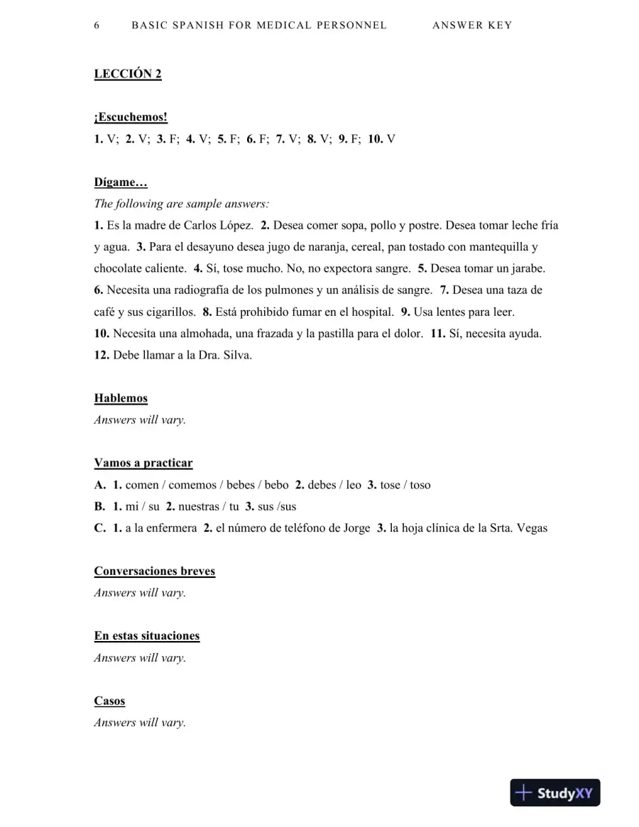 Solution Manual For Basic Spanish for Medical Personnel, Enhanced, 2nd Edition, page 7