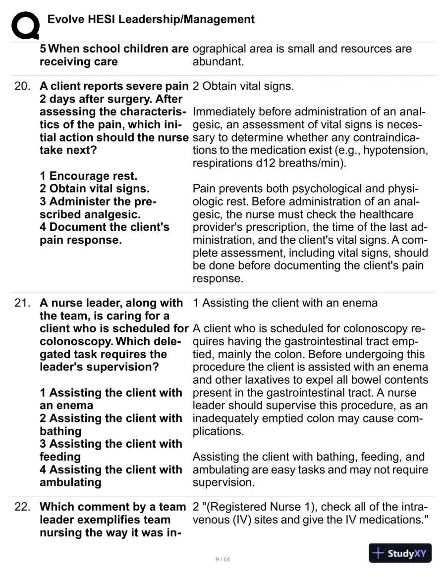 HESI Evolve Leadership/Management Practice Exam with Answers (114 Solved Questions), page 10