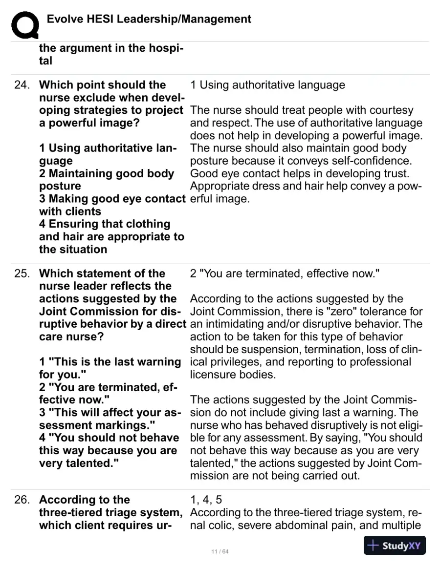HESI Evolve Leadership/Management Practice Exam with Answers (114 Solved Questions), page 12