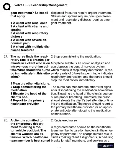 HESI Evolve Leadership/Management Practice Exam with Answers (114 Solved Questions) - Page 13 preview image