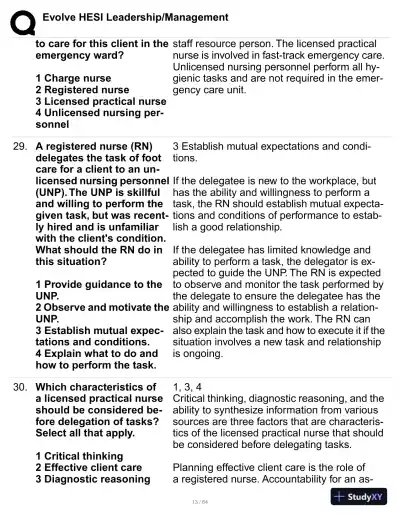 HESI Evolve Leadership/Management Practice Exam with Answers (114 Solved Questions) - Page 14 preview image