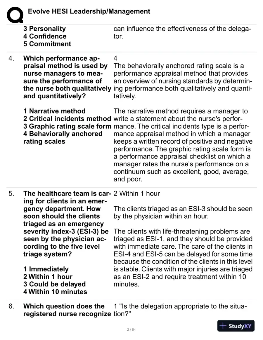 HESI Evolve Leadership/Management Practice Exam with Answers (114 Solved Questions), page 3