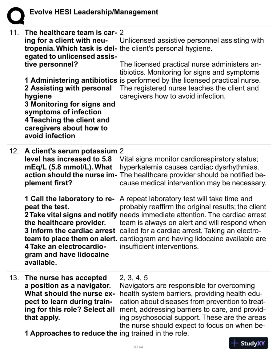 HESI Evolve Leadership/Management Practice Exam with Answers (114 Solved Questions), page 6