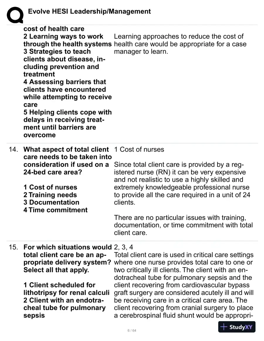 HESI Evolve Leadership/Management Practice Exam with Answers (114 Solved Questions), page 7