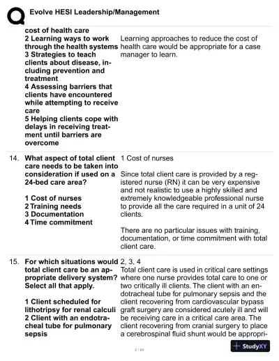HESI Evolve Leadership/Management Practice Exam with Answers (114 Solved Questions) - Page 7 preview image