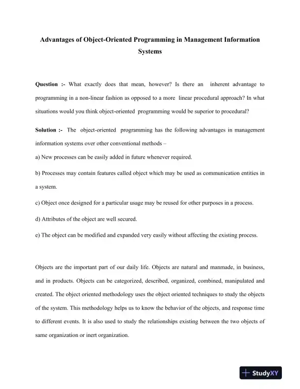 Advantages of Object-Oriented Programming in Management Information Systems - Page 1 preview image