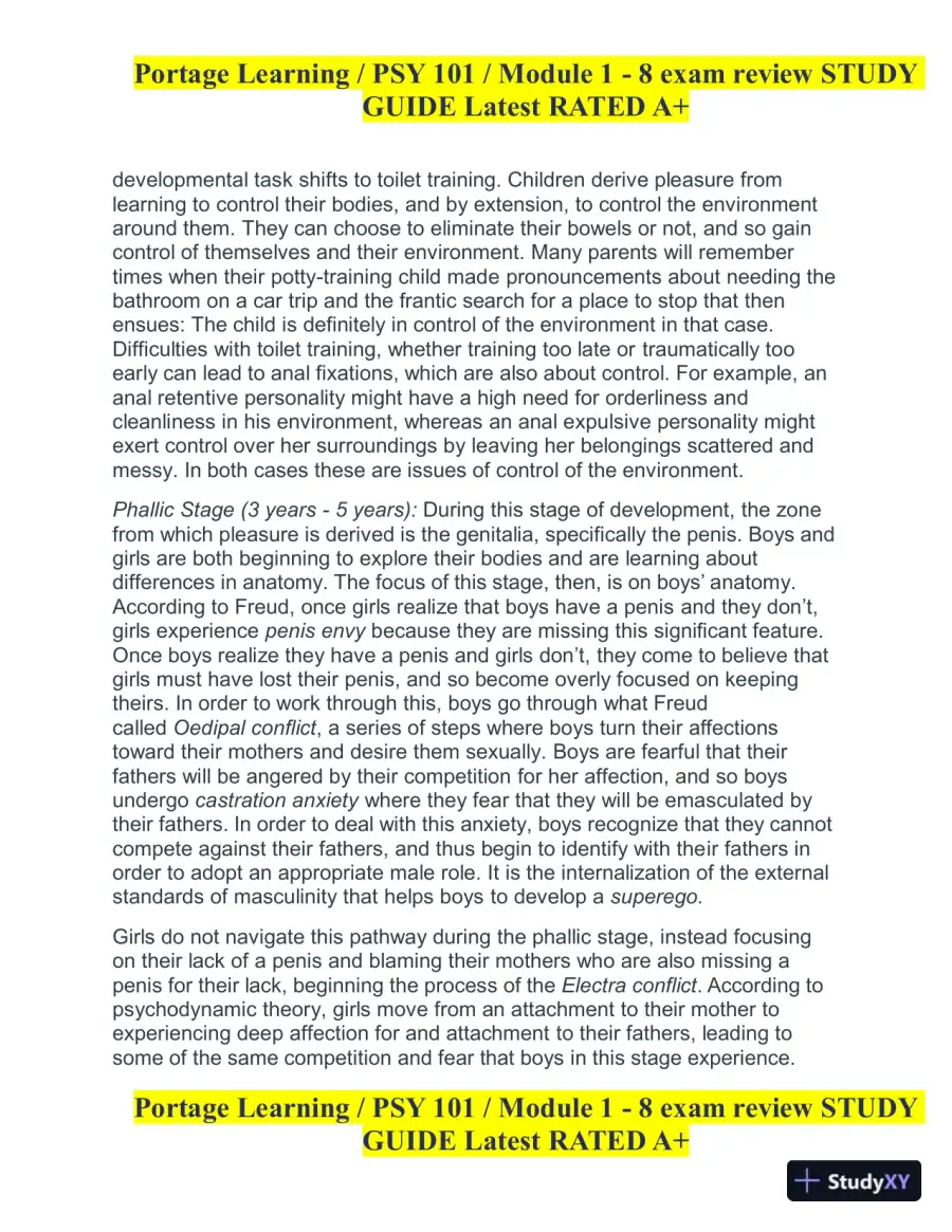PSY101 Portage Learning Module 1-8 Exam Review Study Guide (8 Detailed Reviews), page 11