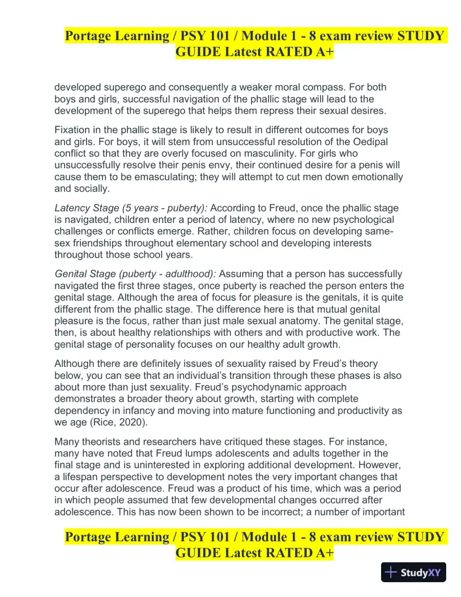 PSY101 Portage Learning Module 1-8 Exam Review Study Guide (8 Detailed Reviews), page 13
