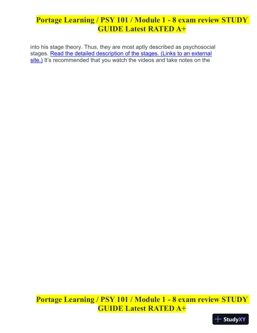 PSY101 Portage Learning Module 1-8 Exam Review Study Guide (8 Detailed Reviews), page 16