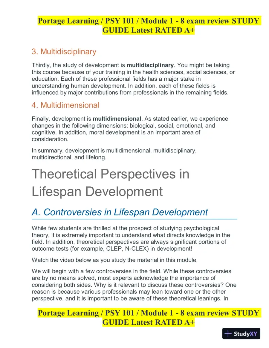 PSY101 Portage Learning Module 1-8 Exam Review Study Guide (8 Detailed Reviews), page 4