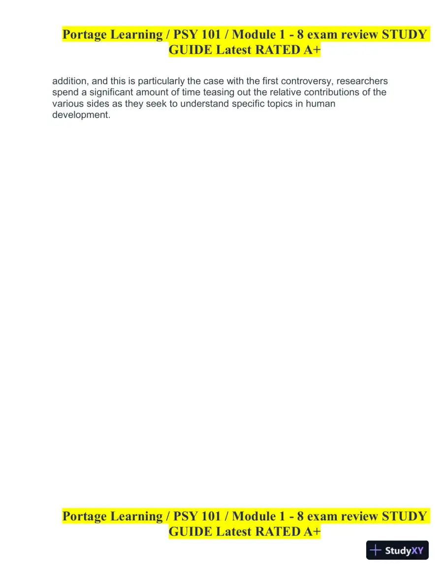PSY101 Portage Learning Module 1-8 Exam Review Study Guide (8 Detailed Reviews), page 5