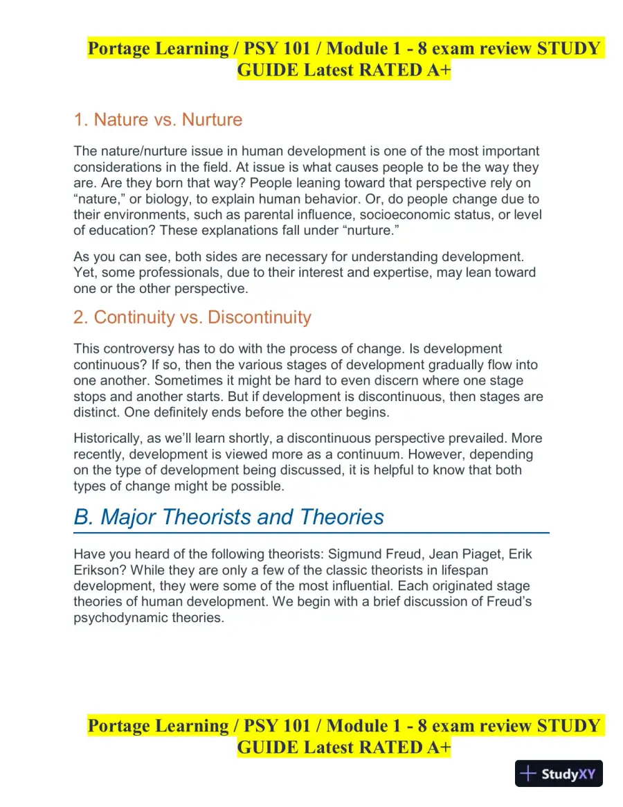 PSY101 Portage Learning Module 1-8 Exam Review Study Guide (8 Detailed Reviews), page 6