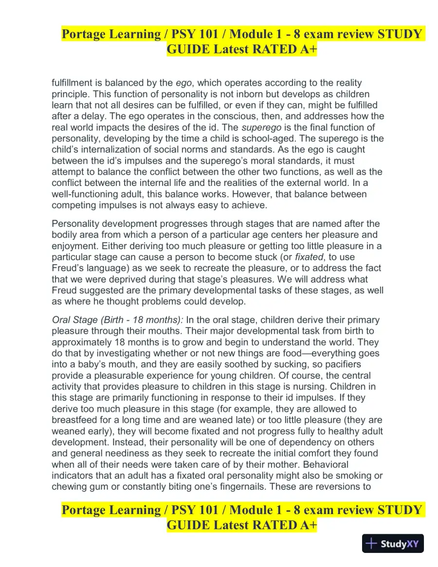 PSY101 Portage Learning Module 1-8 Exam Review Study Guide (8 Detailed Reviews), page 9