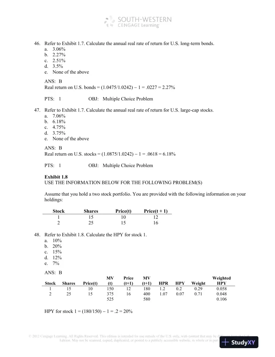 Test Bank For Investment Analysis And Portfolio Management, 10th Edition, page 15