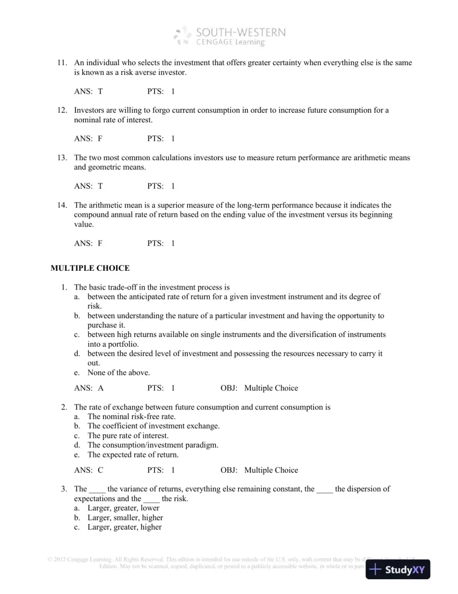 Test Bank For Investment Analysis And Portfolio Management, 10th Edition, page 3
