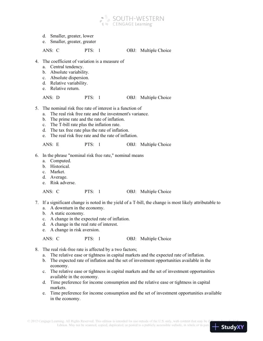 Test Bank For Investment Analysis And Portfolio Management, 10th Edition, page 4