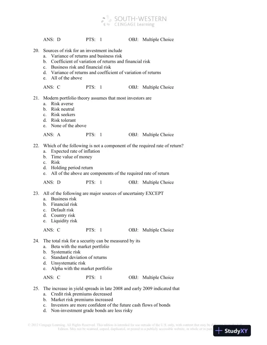Test Bank For Investment Analysis And Portfolio Management, 10th Edition, page 7