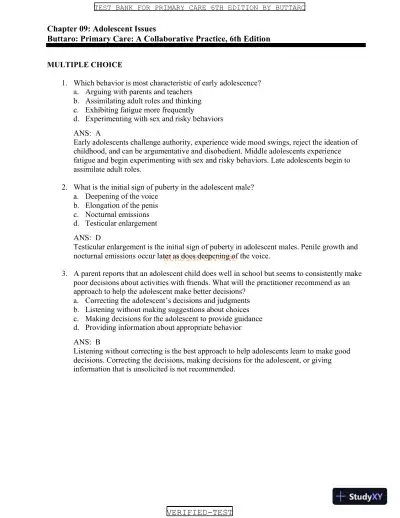 Test Bank for Primary Care: A Collaborative Practice, 6th Edition (Chapters 1-228) - Page 12 preview image