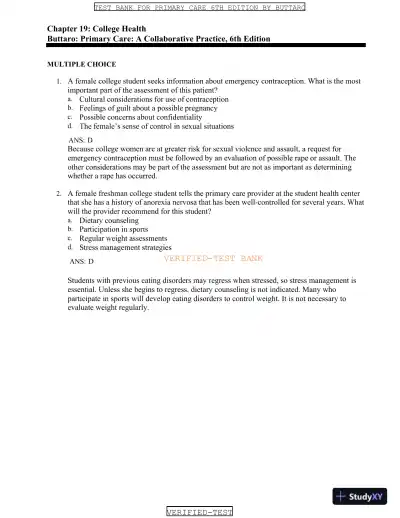 Test Bank for Primary Care: A Collaborative Practice, 6th Edition (Chapters 1-228) - Page 25 preview image