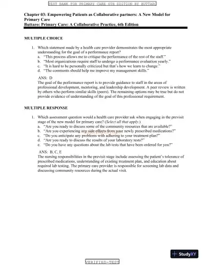 Test Bank for Primary Care: A Collaborative Practice, 6th Edition (Chapters 1-228) - Page 5 preview image