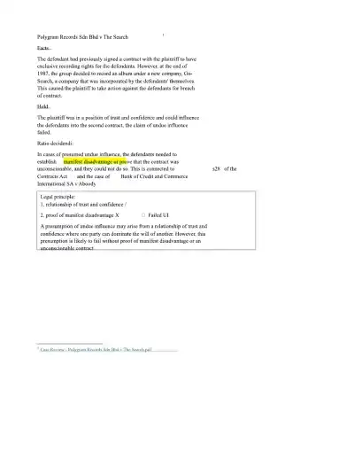 Undue Influence in Contract Law Key Cases and Clas - Page 2 preview image