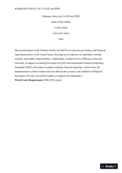 Sarbanes Oxley Act, GAAP and IFRS - Page 1 preview image