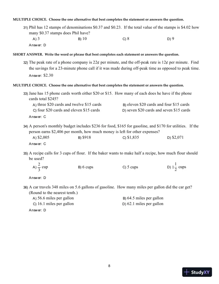 Test Bank For Math in Our World, 4th Edition, page 9