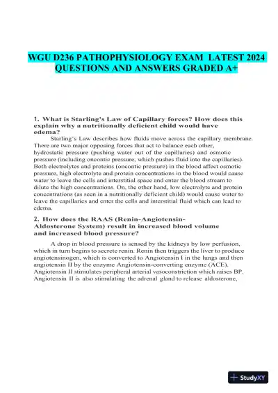 2024 WGU D236 Pathophysiology Practice Exam With Answers (134 Solved Questions) - Page 1 preview image