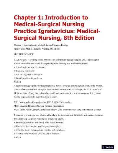 Test Bank For Medical-Surgical Nursing: Patient-Centered Collaborative Care (2 Volume Set), 8th Edition - Page 1 preview image