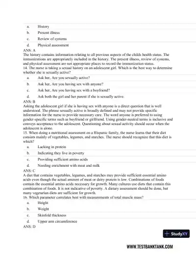 Pediatric Primary Care: Practice Guidelines for Nurses 3rd Edition Test Bank - Page 6 preview image