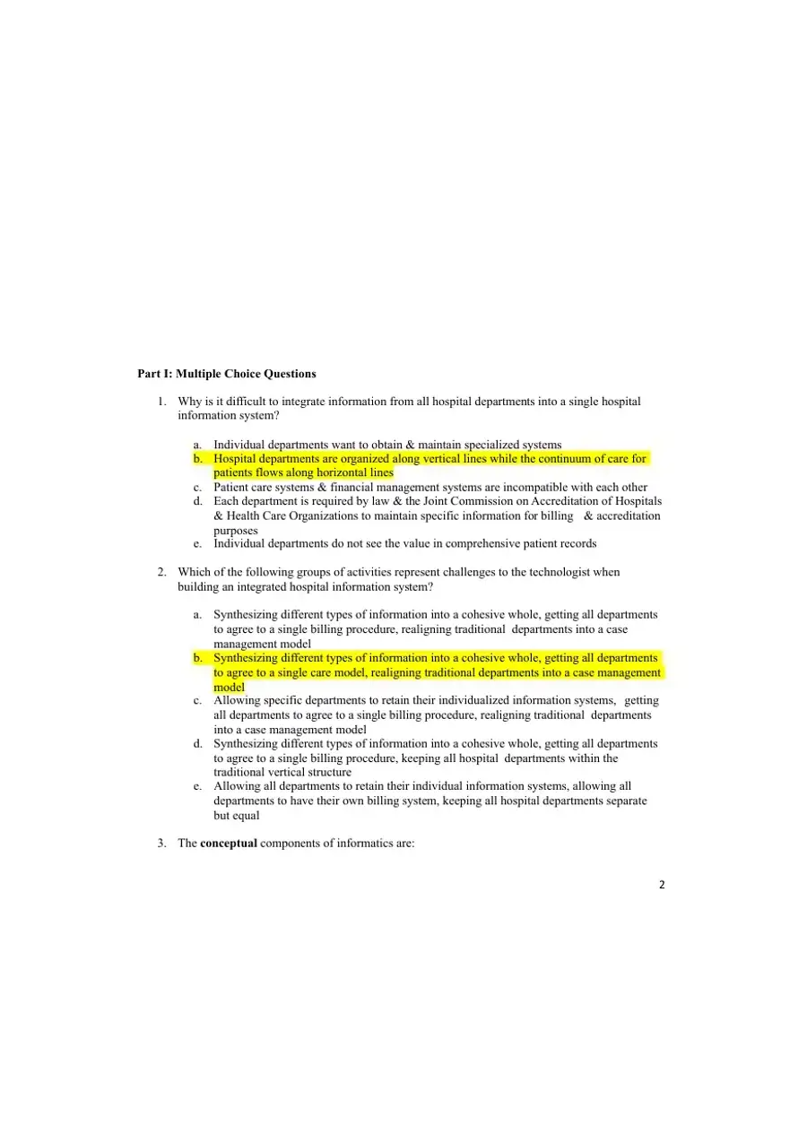 2023 NR599 Management Information System Final Exam With Answers (18 Solved Questions), page 3