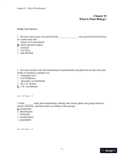 Stern's Introductory Plant Biology 12th Edition Test Bank - Page 1 preview image