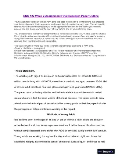 ENG 122 Week 2 Assignment Final Research Paper Outline - Page 1 preview image