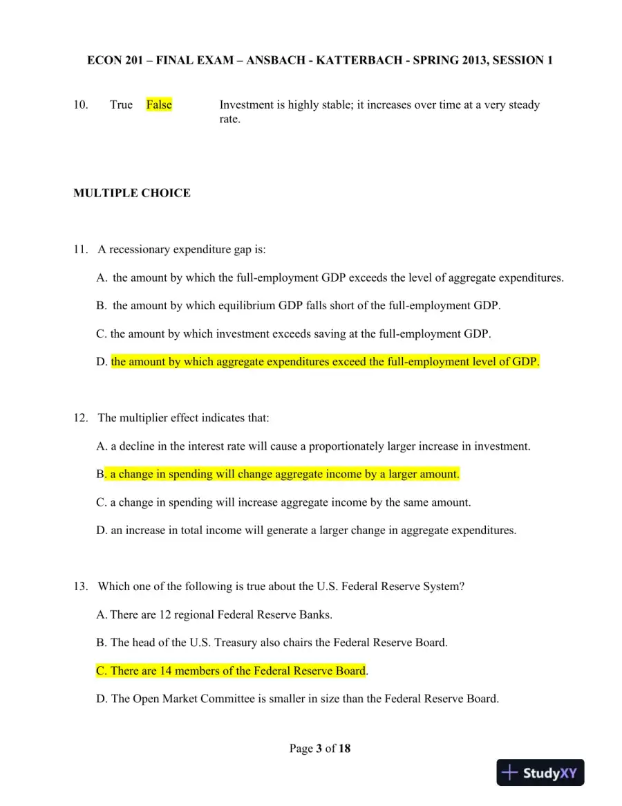 ECON 201 � Final Exam � Ansbach - Katterbach - Spring 2013, Session 1, page 4