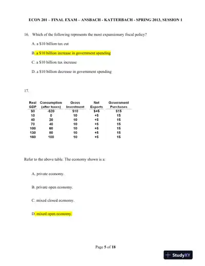 ECON 201 � Final Exam � Ansbach - Katterbach - Spring 2013, Session 1 - Page 6 preview image