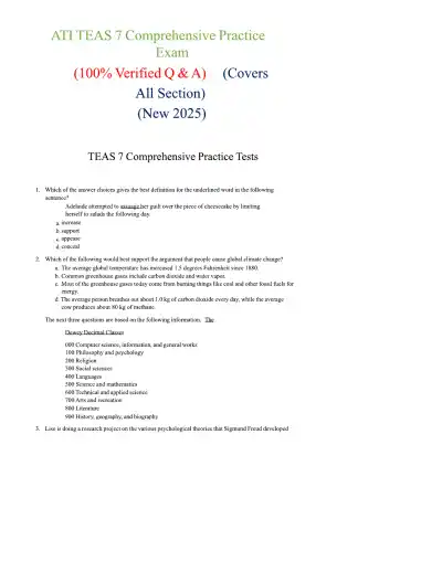 ATI TEAS 7 Comprehensive Practice Exam - Page 1 preview image