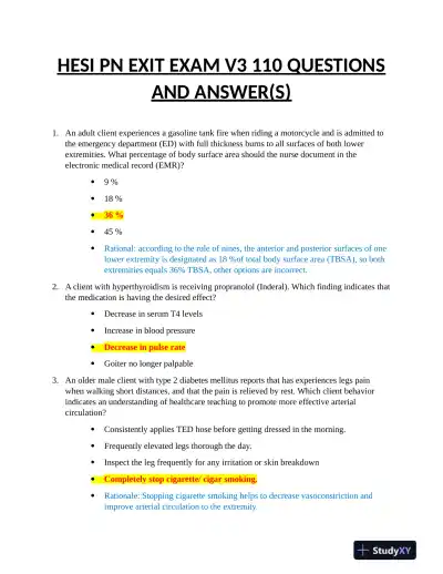 2021 HESI PN Clinical Analysis Exit Exam Version 3 With Answers (100 Solved Questions) - Page 1 preview image