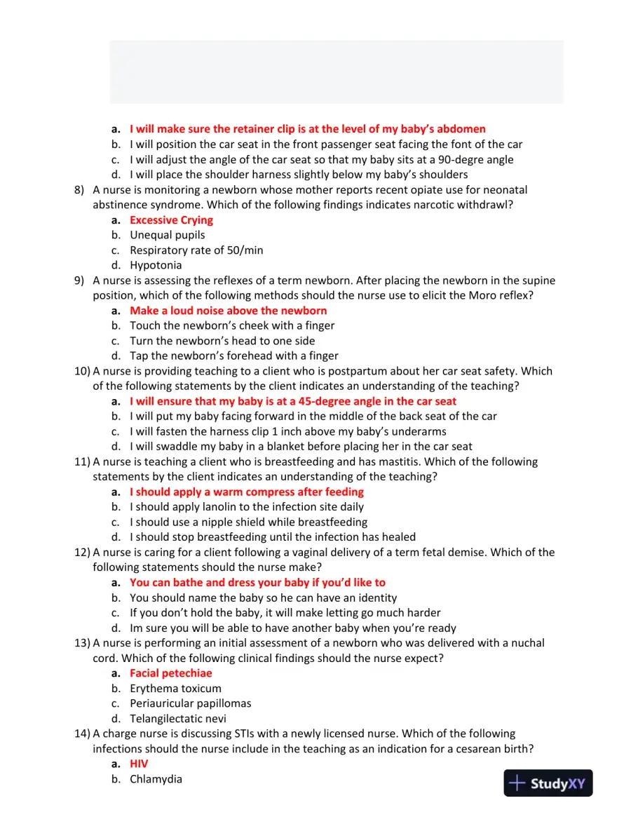 2022 HESI RN Women and Newborn Health Exit Exam Form A With Answers (70 Solved Questions), page 4