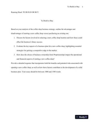To Build or Buy: Starting a Coffee Shop: Building a New Business vs. Purchasing an Existing One - Page 1 preview image