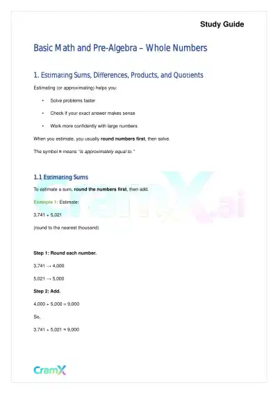 Basic Math and Pre-Algebra - Whole Numbers - Page 1 preview image