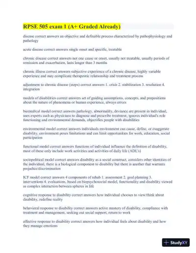 RPSE 505 Practice Exam 1 with Answers (49 Solved Questions) - Page 1 preview image