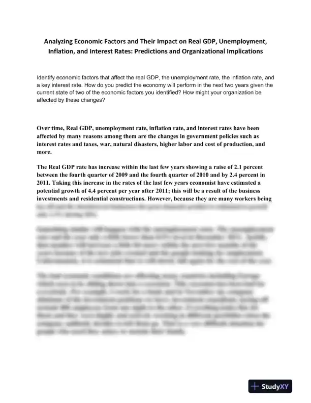 Analyzing Economic Factors and Their Impact on Real GDP, Unemployment, Inflation, and Interest Rates - Page 1 preview image