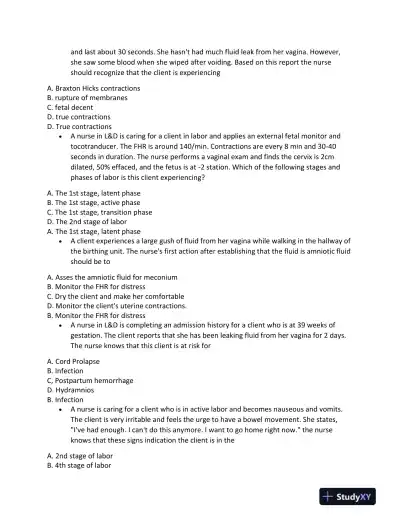 ATI RN Maternity Proctored Exam With NGN Version 5 With Answers (174 Solved Questions) - Page 13 preview image