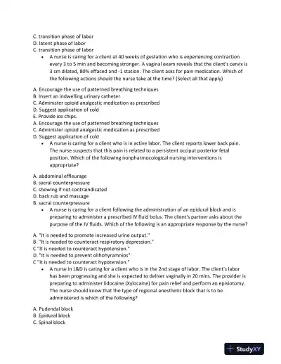 ATI RN Maternity Proctored Exam With NGN Version 5 With Answers (174 Solved Questions) - Page 14 preview image